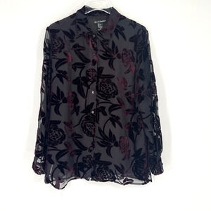Alexandra Bartlett Top Womens‎ L Velvet Burnout Floral Black Silk Boho Indie